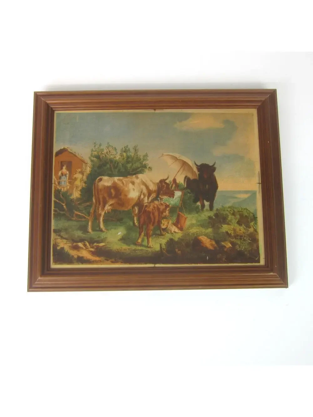 Antique Chromolithograph Art Print Cow As Painter 12x10 Frame Josef Julius Durst